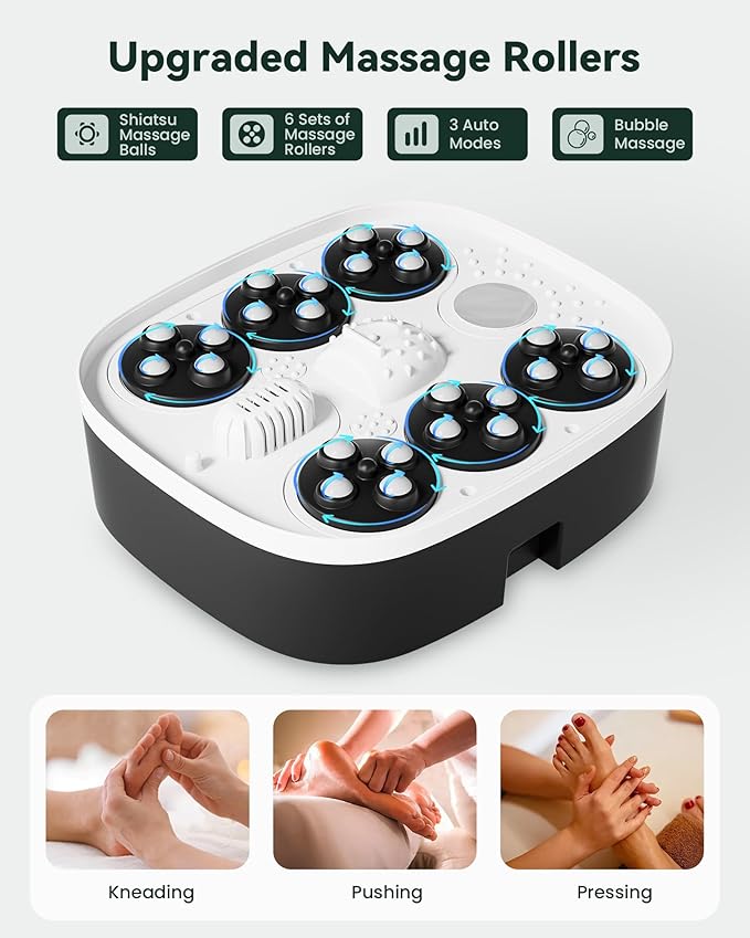 Snailax Foot Spa Bath Massager with Heat, Remote Control, Shiatsu Massage Rollers, Bubble, Temperature Control, Collapsible, Pedicure Foot Soaking Tub