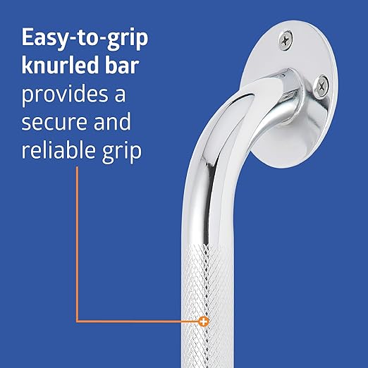 Medline Knurled Chrome 16” Grab Bar for Shower & Bathtub, Independence & Ease of Movement — for Elderly, Handicapped or Seniors, 300 lb. Capacity, 1 Bar