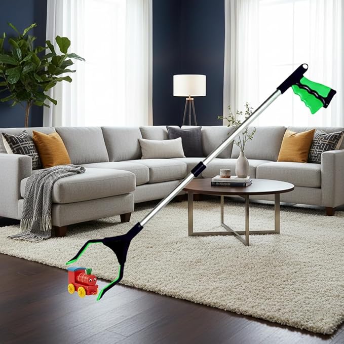 Foldable Grabber Reacher for Seniors – Lightweight, Rotatable Clamp, Non-Slip Grip, 32" Long, an Arm Extension Pickup Tool [Green]