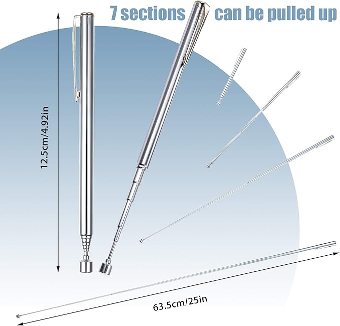 Patelai 8 Pieces Telescoping Magnetic Pick up Tool Grabbers Reacher Tools with Pocket Clip 25 Inch Telescopic Retrieving Magnet Gift for Man, Father, Mechanic, Handyman, Husband (Silver)