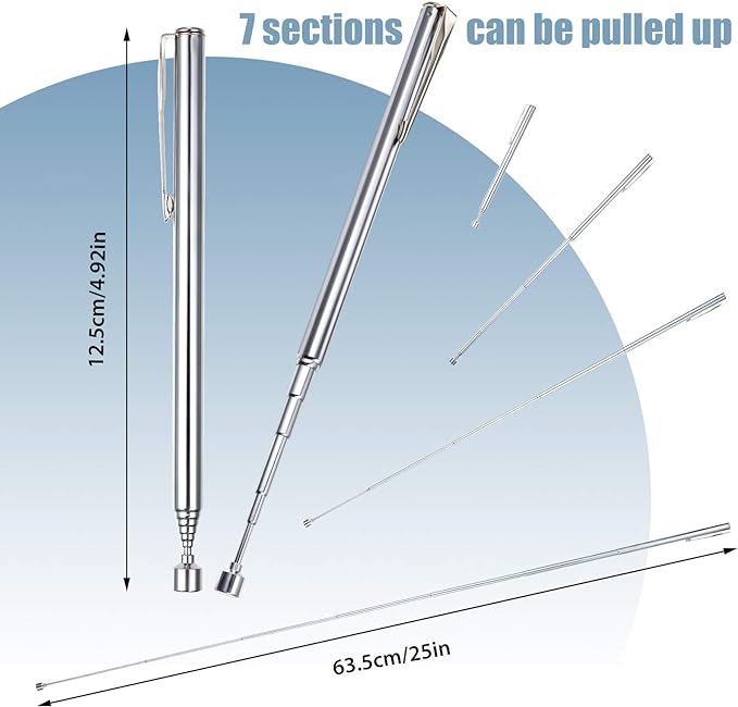 Patelai 4 Pieces Telescoping Magnetic Pick up Tool Grabbers Reacher Tools with Pocket Clip 25 Inch Telescopic Retrieving Magnet Gift for Man, Father, Mechanic, Handyman, Husband (Silver)