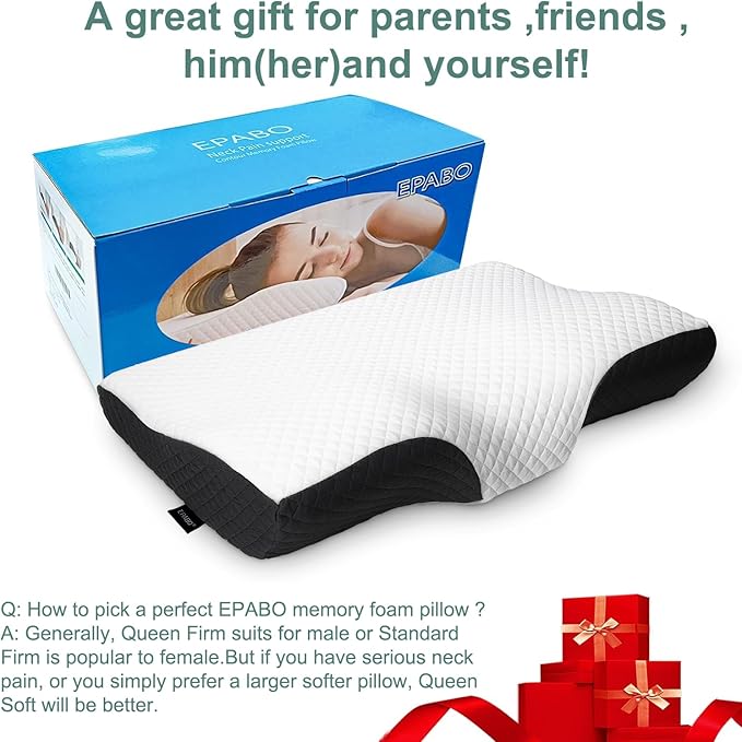 EPABO Contour Memory Foam Pillow Orthopedic Sleeping Pillows, Ergonomic Cervical Pillow for Neck Pain - for Side, Back and Stomach Sleepers, Free Pillowcase Included (Firm & Near King)