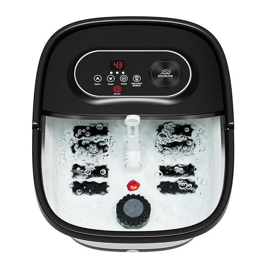 Snailax Foot Spa with Heat, Foot Bath, Collapsible Foot Spa Bath Massager with 8 Massage Rollers, Temperature Control, Bubbles, Pumice Stone, Foot Soaking Tub