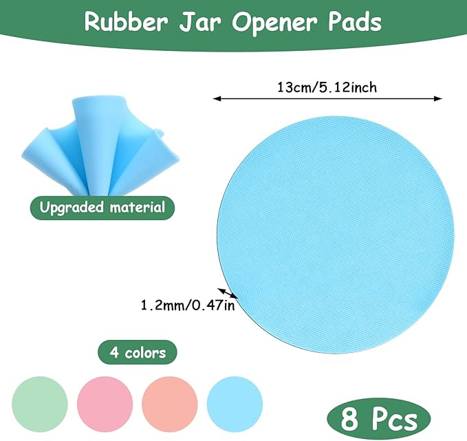 8 Pcs Rubber Jar Opener Pads Set, Round Heat-insulated Non-Slip Gripper Pads, Multi Function Silicone Easy Opening Bottle Can Opener for Seniors Arthritis Weak Hands(4 Colors)
