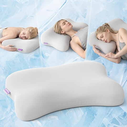 ZZ-WELL Side Sleeper Pillows - Patented Cervical Neck Pillow for Sleeping with Cooling & Removable Cover- High Loft Heavy Density Memory Foam Pillow for Side Back Sleepers (Light Grey)