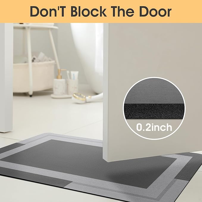 ACCUMTEK Non Slip Bath Mat, Thin Bathroom Rugs Fit Under Door, Quick Dry Bath Mats, Machine Washable Bath Rugs for Bathroom, Bathtub & Kitchen, Bathtub & Kitchen, Grey/Bordered/24 x16