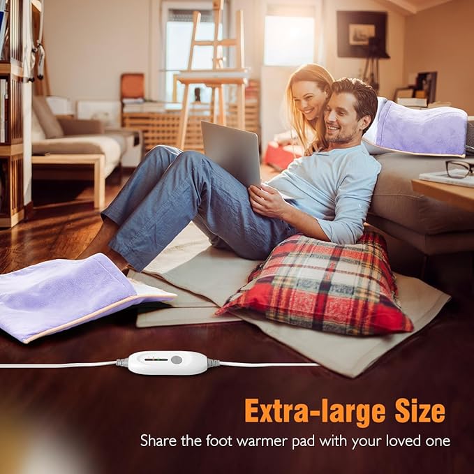 Foot Warmer Electric, Extra Large Heat Therapy Wrap, Ultra Soft Flannel Heating Pad for Feet, Abdomen, Cramp, Office, Under Desk, Home Use, Auto Off, 22" x 20" - Light Purple