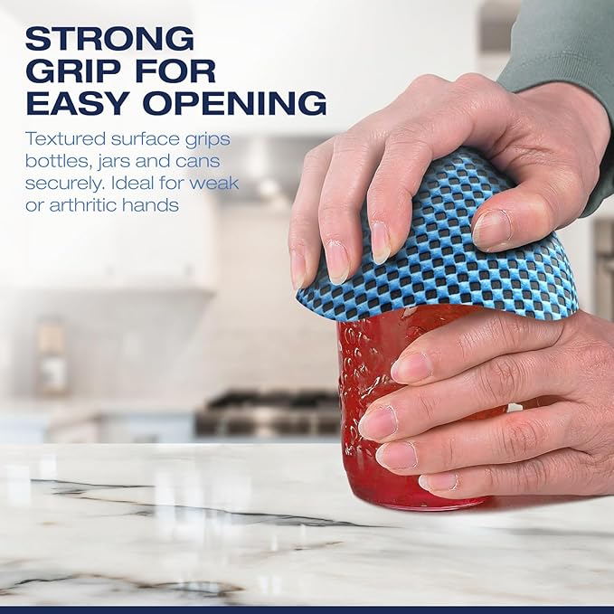 Jar Opener for Weak Hands with Firm Jar Gripper Pads and 2 Non Slip Grip Mats, Multifunction Kitchen Tool Set for Seniors, Easy Lid and Cap Removal (Blue)