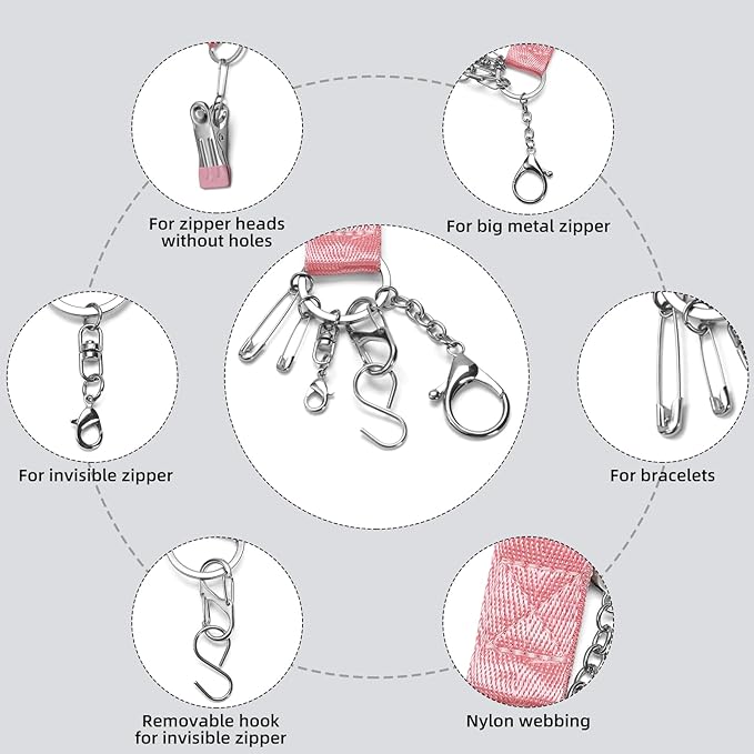 Lenporl Zipper Helper Pull for Dresses with 5 Hooks and Reinforced Design Zipper Helper with Detachable Clip Includes Bonus Metal Chain for Seniors and Pregnant Women