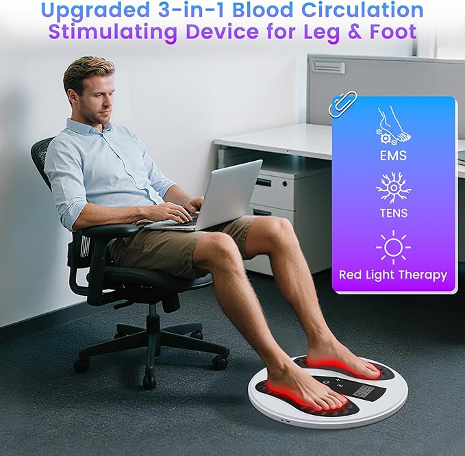 EMS Foot Massager with Infrared Therapy for Neuropathy,Foot Circulation Stimulator for Pain Relief,10 Modes & 20 Strengths for Plantar Fasciitis,Swelling,Cramps,RLS
