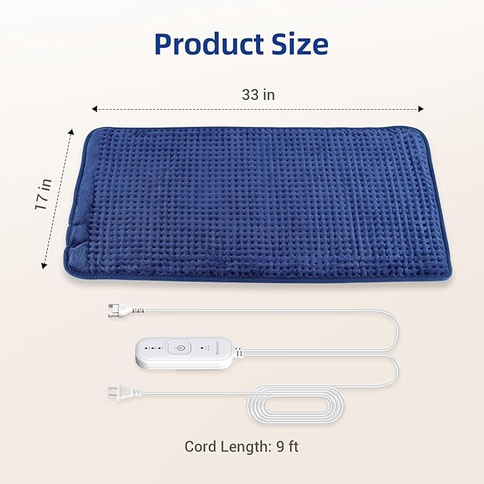 Comfytemp Extra Large Heating Pad for Back & Period, 33''x 17'' King Size FSA Eligible Pack, Birthday Gifts for Women Men Mom Dad & Mother Day Gift, HSA Electric XL Heat Wrap for Body, Washable, Blue