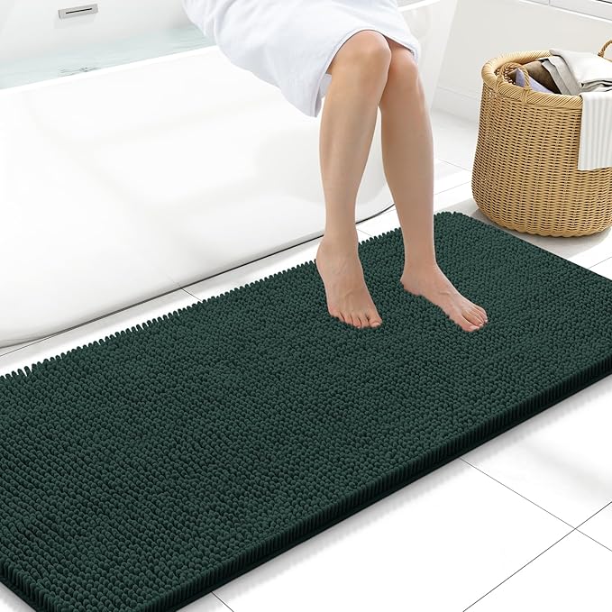 Arotive Bathroom Rugs 59x20, Extra Soft Absorbent Shaggy Chenille Bath Rugs, Machine Washable Rubber Backing Non-Slip Bath Mats for Bathroom Floor Tub and Shower, Home Decor Accessories,Blackish Green