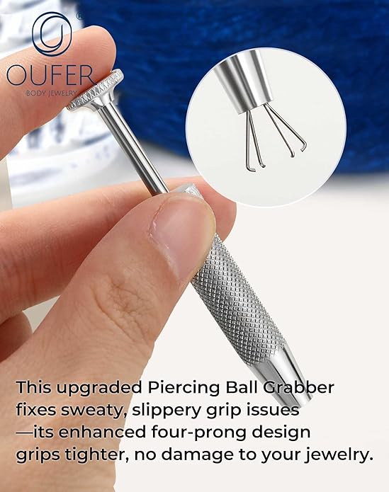 OUFER Piercing Ball Grabber, 16G 18G Flat Back Earrings Piercing Guide needle Tool, Surgical Steel Internally Threaded Push Pin External Thread Assistant Body Piercing Kit for Ear Nose Lip Tool