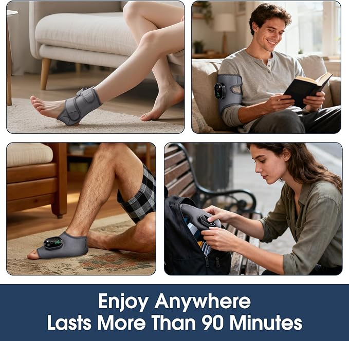 Foot Massager for Neuropathy, Ankle Massager for Pain Relief, Heated Ankle Wrap Heating Pad with Massage for Circulation Grey