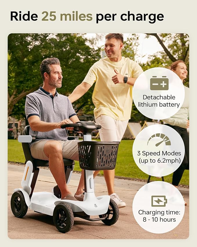 Mobility Scooter for Adult, 25 Miles Endurance Lightweight Mobility Scooter, Folding Mobility Scooters for Adult, Powered Mobility Scooter All Terrain Motorized Scooter Collapsible