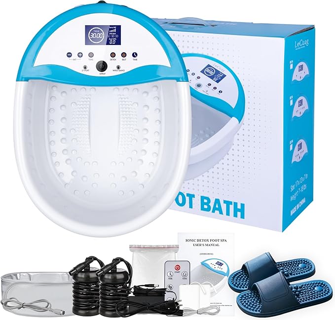 LeCuag Ionic Foot Bath Detox Machine, Foot Spa Bath for Home Use, Include Massager Slippers, Heat Waist Belt, Foot Spa Basin, 2 Ion Arrays & Accessories, Suitable for Seniors/Parents/Partner