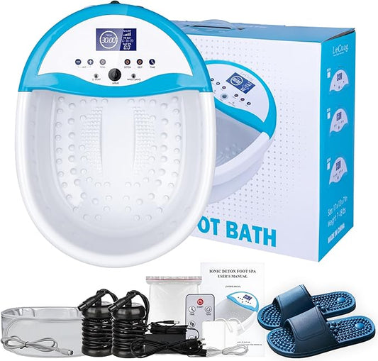 LeCuag Ionic Foot Bath Detox Machine, Foot Spa Bath for Home Use, Include Massager Slippers, Heat Waist Belt, Foot Spa Basin, 2 Ion Arrays & Accessories, Suitable for Seniors/Parents/Partner