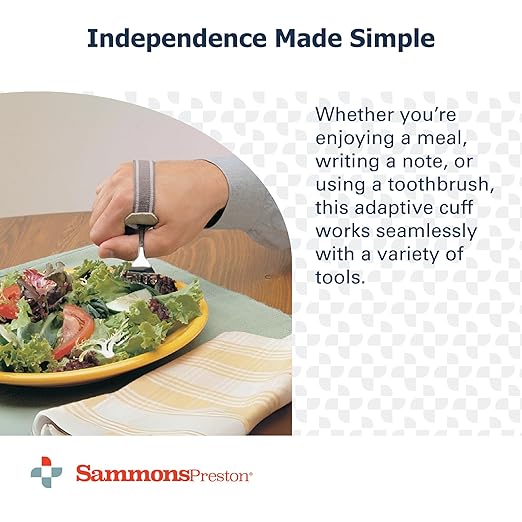 Sammons Preston Universal Cuff, Medium, Leather Adaptive Utensil & Writing Aid Holder with Elastic Strap, 3" Knuckle Width, Assistive Device for Limited Hand Ability or Grip Strength