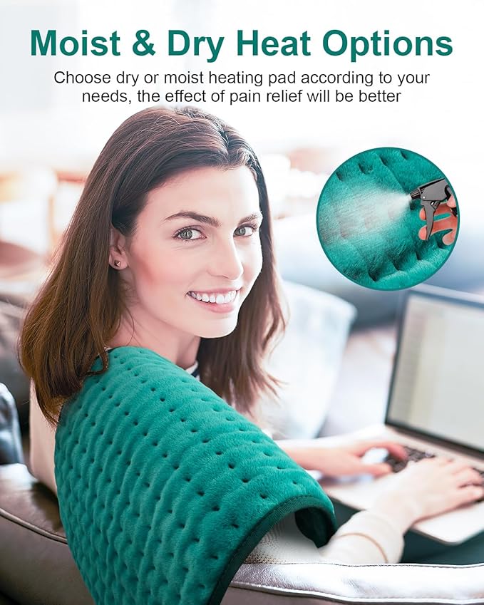 Heating Pad for Back & Period Cramps, Mothers Day Gifts & Birthday Gifts for Women Mom Men Dad, Electric Heating Pads for Abdomen/Waist/Shoulder, 12" x 24", 6 Heat Settings, 4 Auto-Off, Teal Green