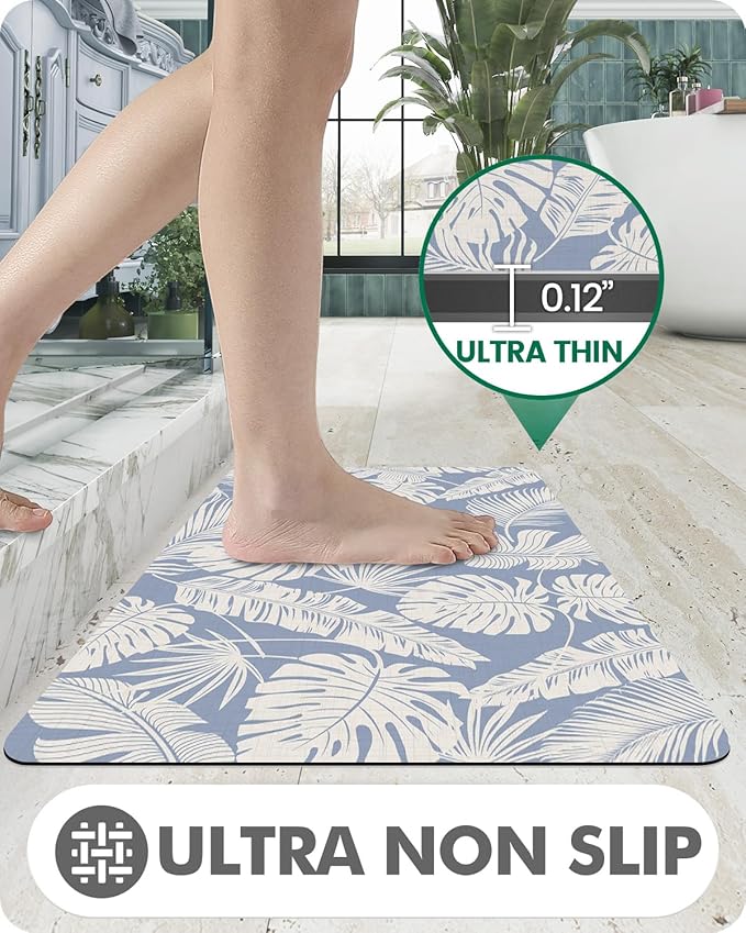 LUMI Ultra Thin Bath Mat, Non-Slip Rubber Super Absorbent Ultra-Thin Bathroom Rugs, Under Doors, Quick Dry Bathroom Floor Mats, Ideal for Shower, Tub and Sink, 17"x30", Feather