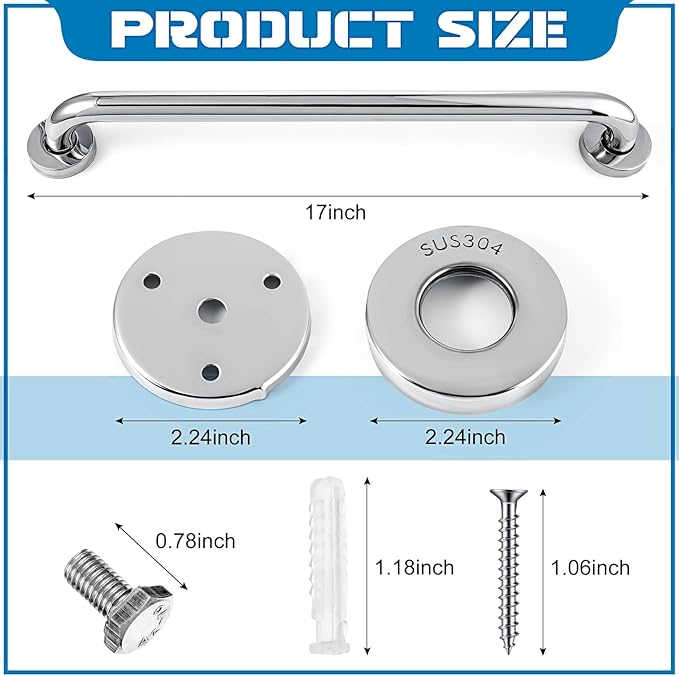 Blulu 2 Set Shower Grab Bar Stainless Steel Bathroom Grab Bar Handle Anti Slip Heavy Duty Bathtub Handle Support Balance Hand Rails for Bathroom Elderly Handicap Senior Pregnant (16 Inch)