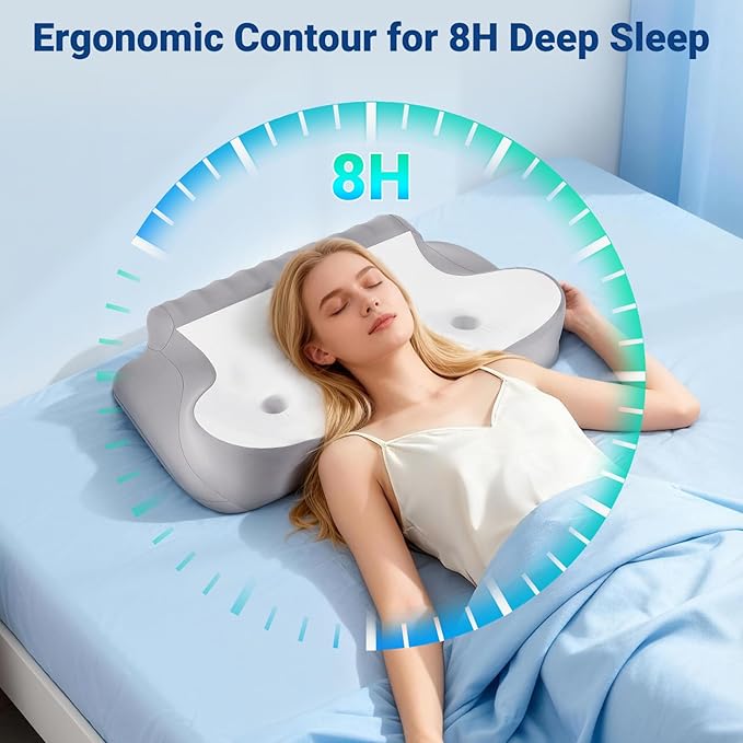 kingotto Cervical Neck Pillow for Pain Relief - Dual Height Adjustable & Ear Relief Design, Ergonomic Memory Foam Contour Pillow with Cooling Pillowcase, Side Sleeper for Back & Stomach Sleepers