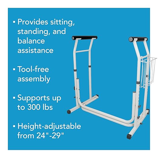 Carex Toilet Safety Rails, Adjustable Toilet Safety Frame with Handles for Elderly, Handicap, or Disabled, Heavy-Duty Non-Slip Grab Bar, with Padded Handles and Aluminum Frame for Bathroom Stability