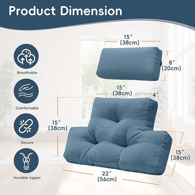 Neck Pillow Lumbar Support for Recliner, Soft and Fluffy Back Support Cushion for Chair with Adjustable Headrest Pillow, Back Rest Pillow for Office Chairs, Recliners, Sofa, Couch Pain Relief Blue