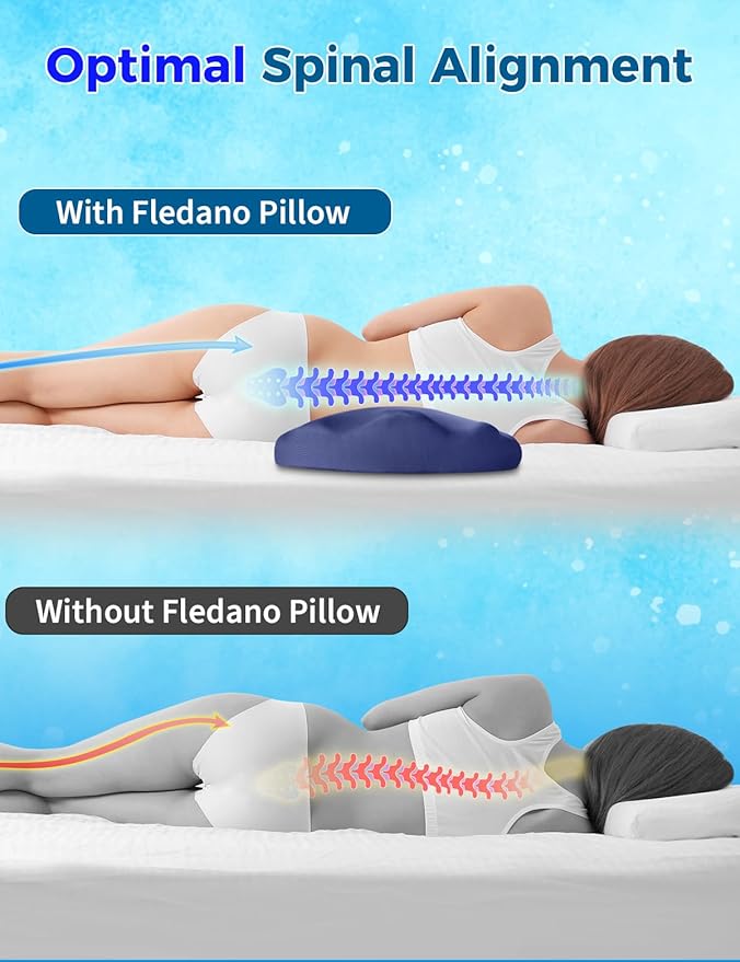Fledano Lumbar Support Pillow for Bed – Memory Foam Lower Back Pain Relief Pillow for Sleeping, Ergonomic Lumbar Pillow for Side & Back Sleepers, Sciatica & Hip Pain Relief, Washable Cooling Cover