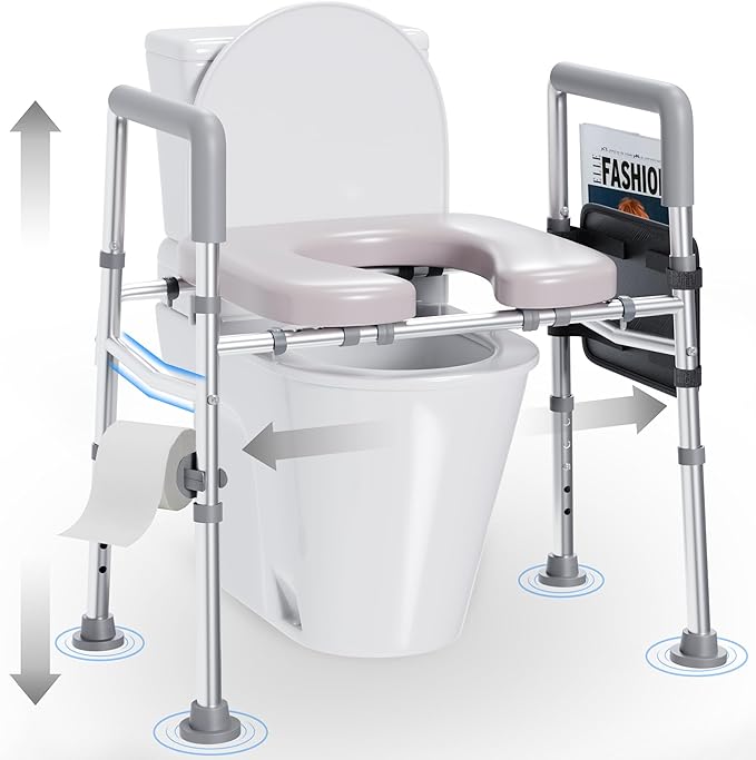 Raised Toilet Seat with Handles, Toilet Seat Riser for SeniorsAdjustable Height & Width, 450lb Raised Toilet Seat with Handles for Elderly, Handicap, Elevated, Pregnant, Fit Any Toilet