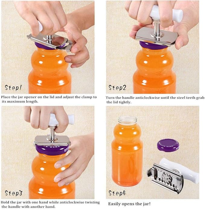 Jar Opener Multifunction Adjustable for 1-4 inches Bottle Can, Stainless Steel Lids Off Jar Opener. Fit Seniors, Arthritis, Women, Chilren, Weak Hands