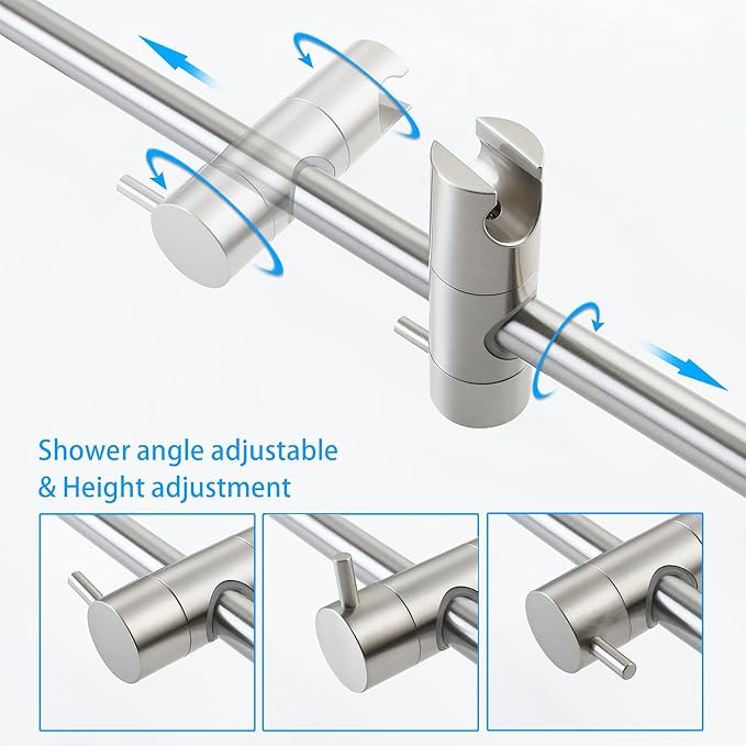 SKOWLL Bathroom Shower Head Slide Bar Wall Mount 26 Inch Shower Slide Bar No Drill, Brushed Nickel Sliding Shower Bar with Adjustable Handheld Shower Head Holder