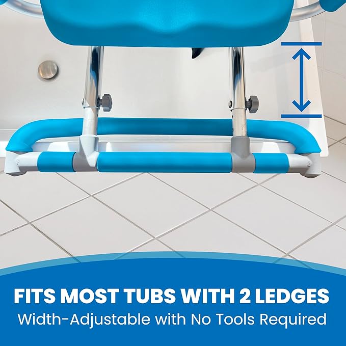 Platinum Health HydroSlide Sliding Shower Chair Swivel Seat for Bathtub, Soft, Padded with industry-exclusive, patented Gap-Bridge safety feature. Padded Armrests. Ideal for Elderly and Seniors (Blue)
