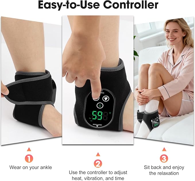 2-Pack Cordless Foot Massager for Neuropathy, Ankle Massager for Pain Relief, Feet Massager, HSA Eligible FSA, Ankle Heating Pad with Massage, 4 Heat Levels, 3 Massage, Black