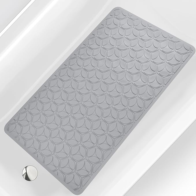 Non Slip Bathtub Mat | Real Rubber Bath Mat for Tub and Shower | Bath Mat for Daily Safety | Pet Dog Bath Mat | Soft No-Slip Bath Mat | Nonskid Bathroom Tub Mat, 16” x 28”（Gray）