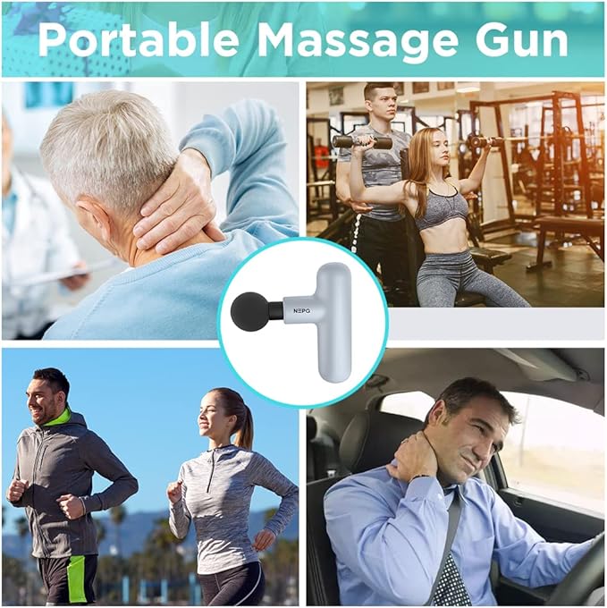 NEPQ Mini Massage Gun, SK6 Fascial Gun Portable Deep Tissue Percussion Muscle Back Head Massager for Pain Relief with 4 Massage Heads 4 Speed High-Intensity Vibration Rechargeable (Gray)