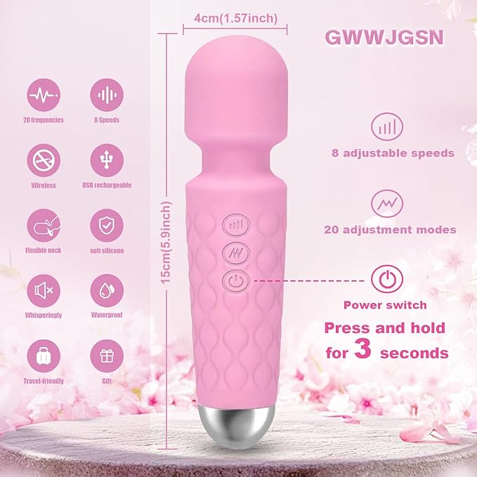GWWJGSN Portable Wireless Massager - 8 Speeds, 20 Modes, 3-Second Press to Power On, for Neck, Back, Arms, Legs Muscle Relaxation (Rose Pink)