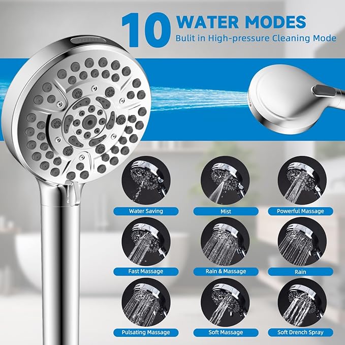 Filtered Shower Heads, All Metal Dual Shower Head with Easy Reach Handheld Spary Combo, 3-Way High Pressure 70 Modes Rainfall Showerhead, 71" Hose, Shower Bracket, 20 Stage Shower Filter, Chrome