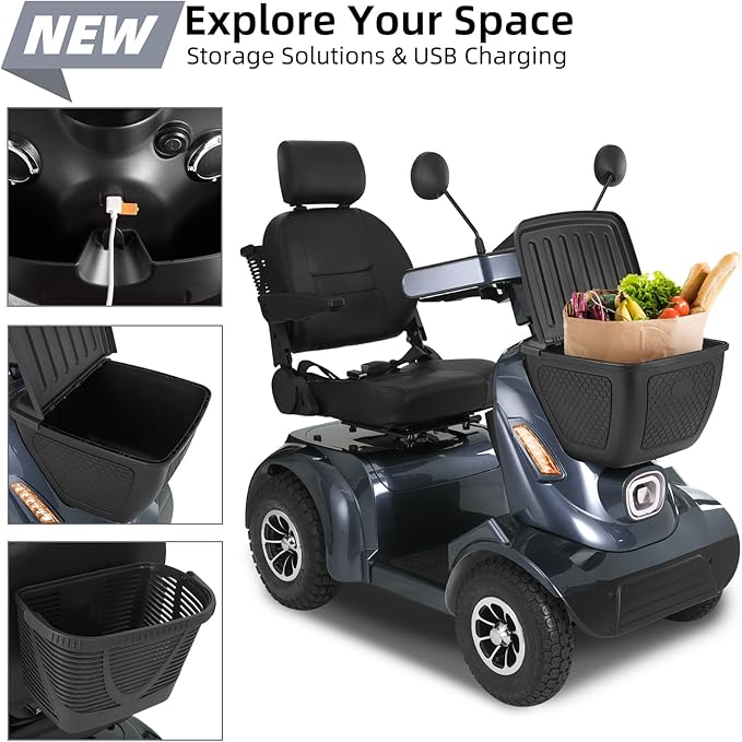 Heavy Duty Mobility Scooter for Seniors/Adults, 500LBS Capacity Electric Scooter, All Terrain Mobility Scooters, 1000W 15MPH, 13.78" Off Road Tires,32 Miles Long Range 4 Wheel Scooter Gary 32Miles