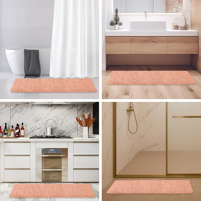 Bathroom Runner Rug 47 x 17 Inch – Long Bath Mat | Absorbent and Washable Thick Chenille Bath Rug Non-Slip Runner Rug for Bathroom, Shower, Sink(Dusty Pink)