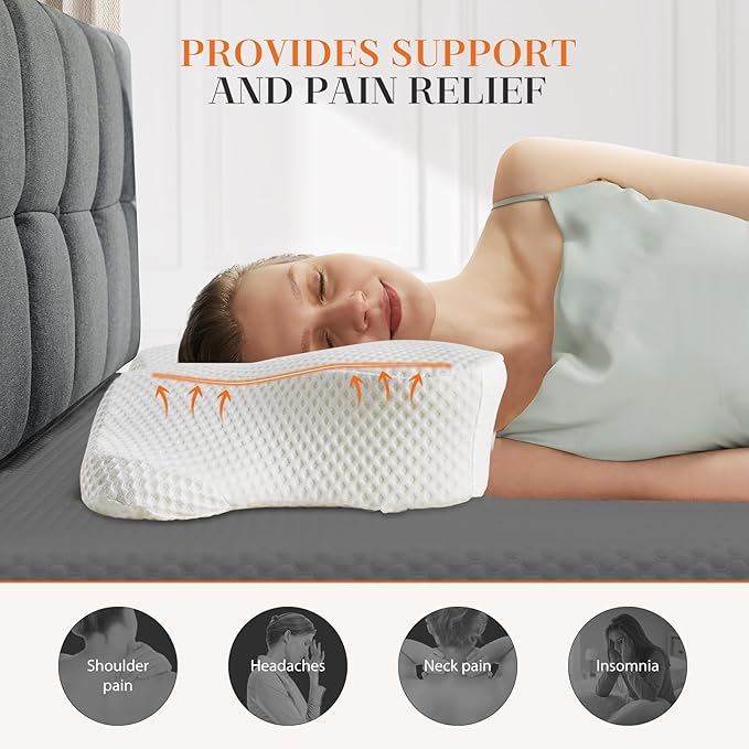 OLIXIS Cervical Neck Pillow for Pain Relief, Ergonomic Memory Foam Pillows for Sleeping, Cooling Side Sleeper Pillow for Neck Support, Contour Pillow Orthopedic Bed Pillow for Back Stomach Sleepers