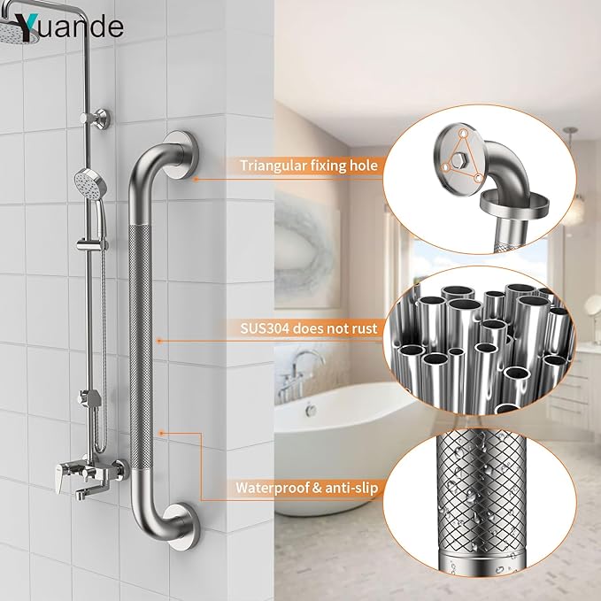 4 Pack 24 Inch Shower Grab Bar, YuanDe Brushed Nickel Bathroom Grab Bar Handle w/Anti-Slip Knurled Grip, Stainless Steel Bath Balance Bar, 1.25" Diameter Safety Hand Rail Support,Handicap Elderly