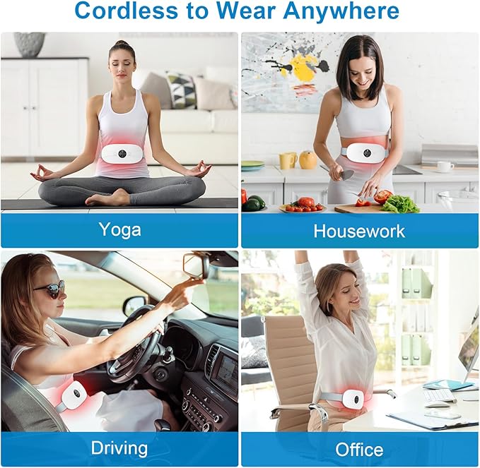 Portable Heating Pad for Period Cramps: Cordless Menstrual Heating Pad with 3 Heat Levels and 3 Massage Modes, 3s Fast Heating for Women and Girl White