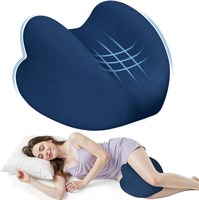 Knee Pillow for Side Sleepers, High-Density Memory Foam Leg Pillow for Side Sleeping, Heart-Shaped Design for Knees, Hips & Spinal Alignment, Blue