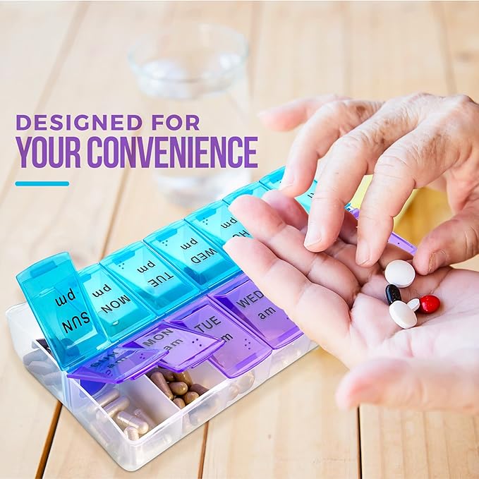 MEDca Pill Organizers - Small Pill Organizer with Weekly and Daily 2-Times-A-Day Compartments for AM/PM - BPA-Free, Portable and Travel Friendly Pill Boxes Case
