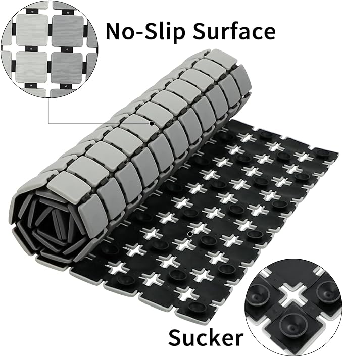 BEMISO Shower Mat Non Slip Bathtub Mat with Suction Cups and Drain Holes Bath mat for tub 33.4 x 15.7 Inch Large Size