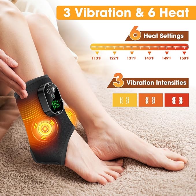 Cordless Ankle Heating Pad with Massage,Rechargeable Ankle Massager for Pain Relief,Portable Neuropathy Foot Massager