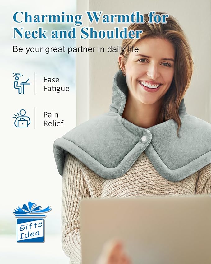 Heating Pad for Neck Shoulders Back, Weighted Heated Wrap, Electric Neck Shoulder Heating Pads 6 Heat Settings 4 Auto-Off,Mothers Day Gifts for Mom, Anniversary Birthday Gifts for Women Men Dad, Grey