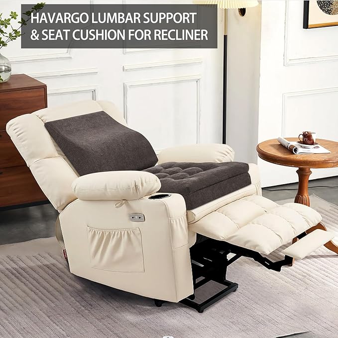HAVARGO Recliner Cushions for Elderly with Lumbar Support, Patent Design 20x20x5 Inch Thick Chair Cushion Soft Tufted Dual Layer Booster Seat Cushions for Seniors Recliner Risers Taupe 1 Set