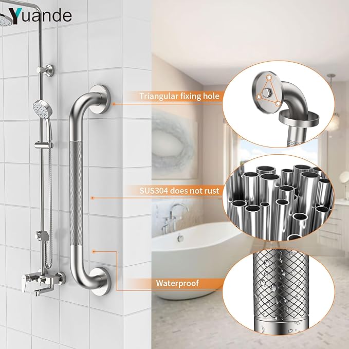 4 Pack 20 Inch Shower Grab Bar, YuanDe Brushed Nickel Bathroom Grab Bar Handle w/Anti-Slip Knurled Grip, Stainless Steel Bath Balance Bar, 1.25" Diameter Safety Hand Rail Support,Handicap Elderly